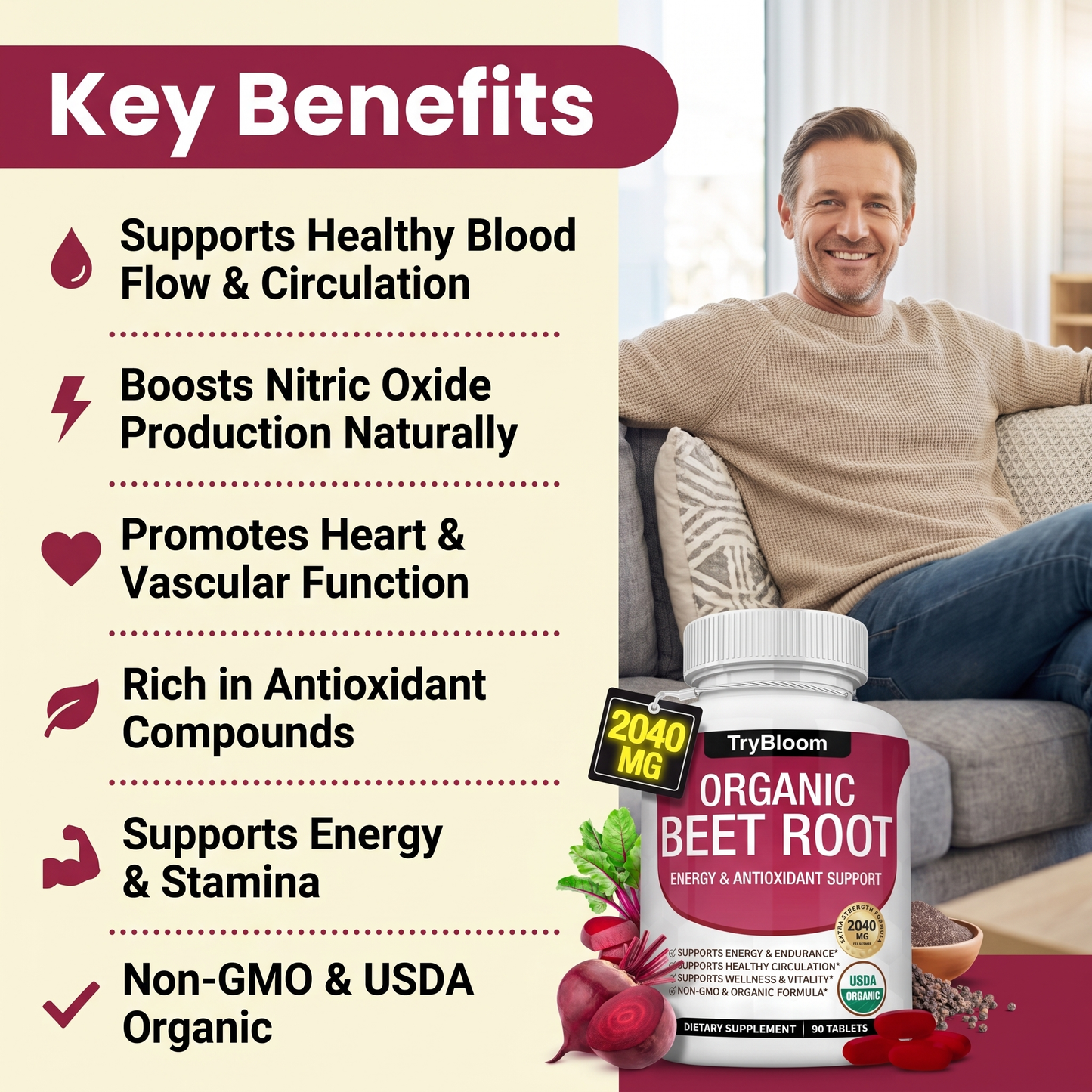 TryBloom Organic Beet Root Powder Tablets