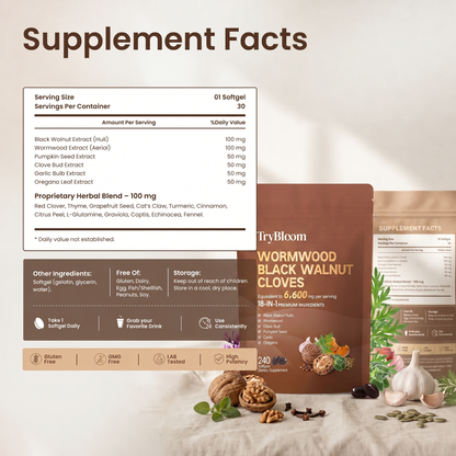 TryBloom Black Walnut Wormwood Clove Capsules
