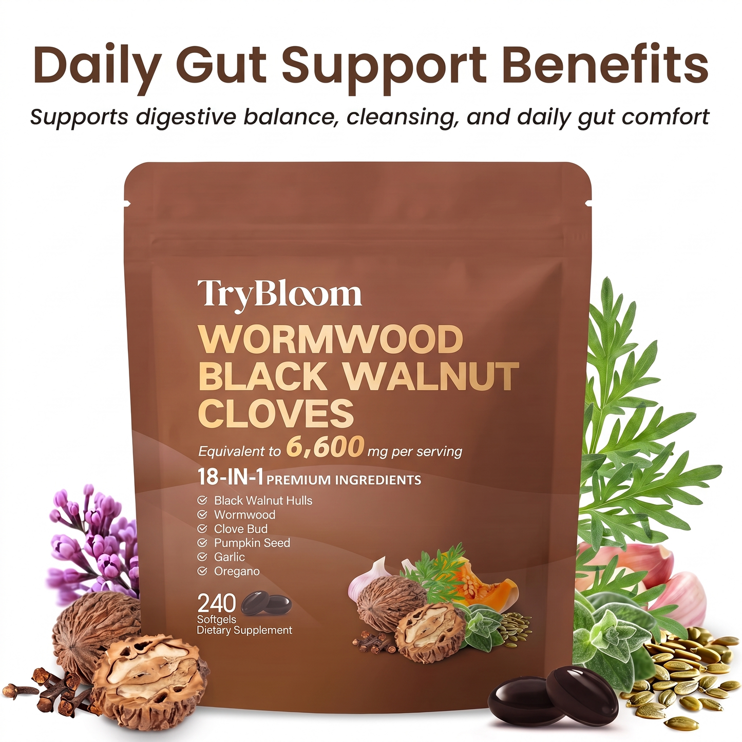TryBloom Black Walnut Wormwood Clove Capsules